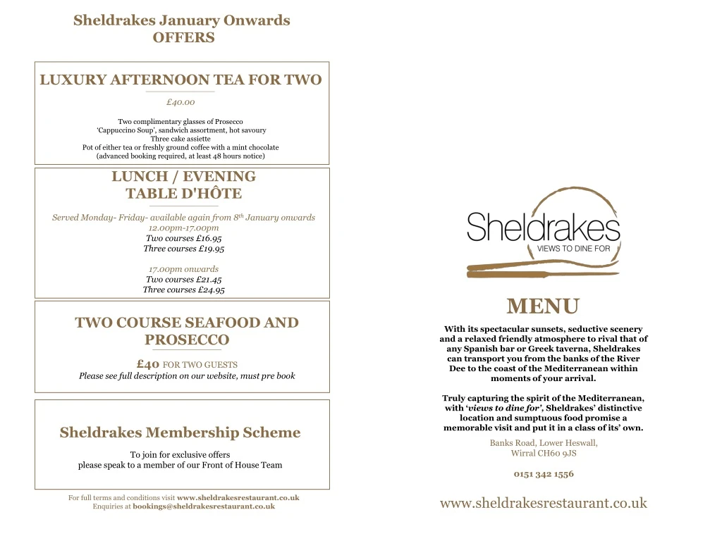 sheldrakes january onwards offers