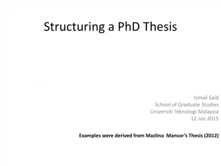 Structuring a PhD Thesis - slide 1