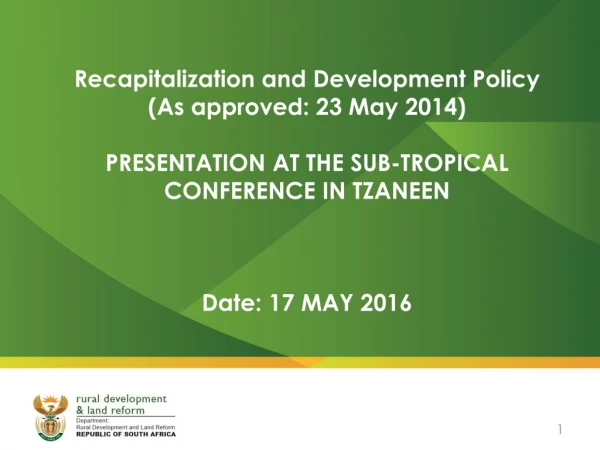 Recapitalization and Development Policy (As approved: 23 May 2014)