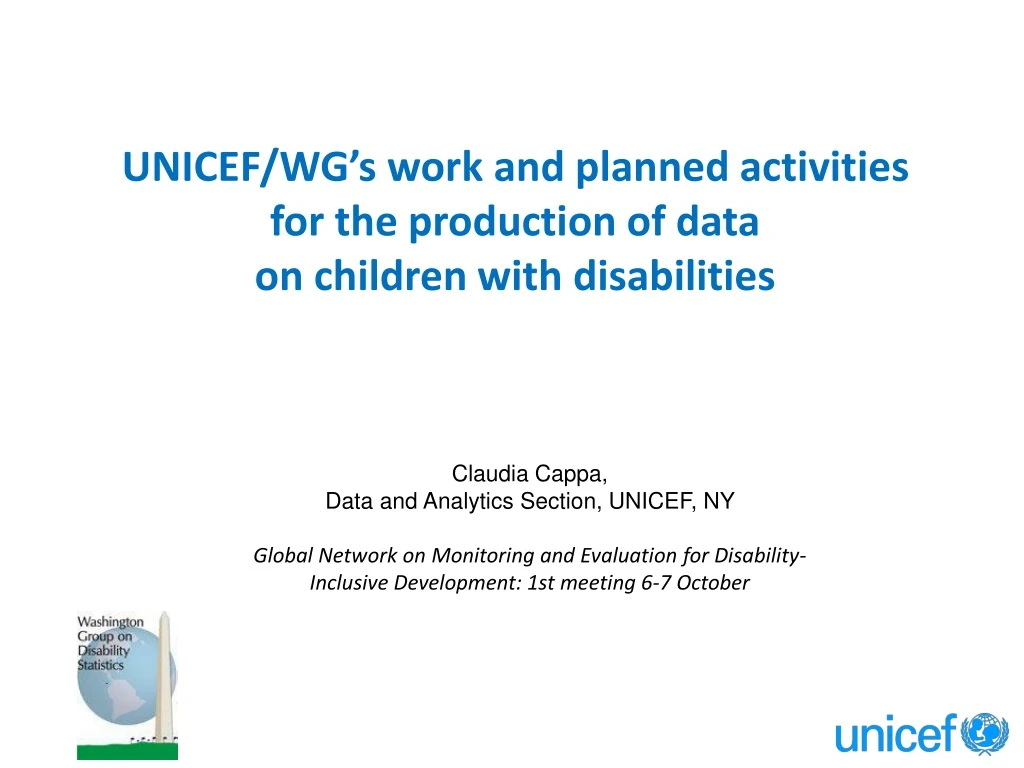 unicef wg s work and planned activities for the production of data on children with disabilities