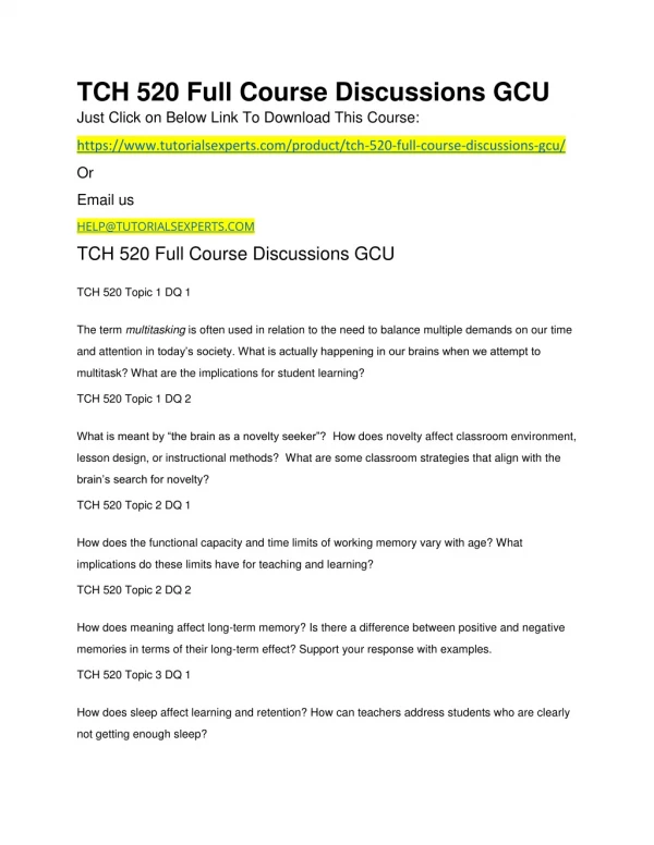 tch 520 full course discussions gcu just click