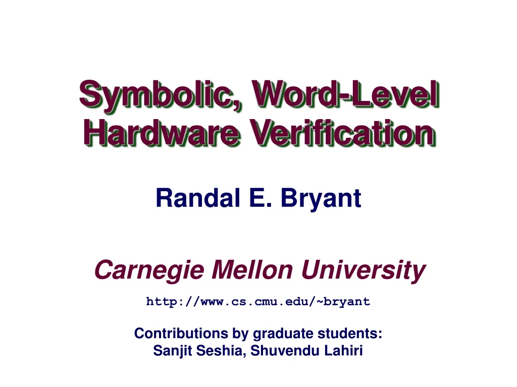 symbolic word level hardware verification