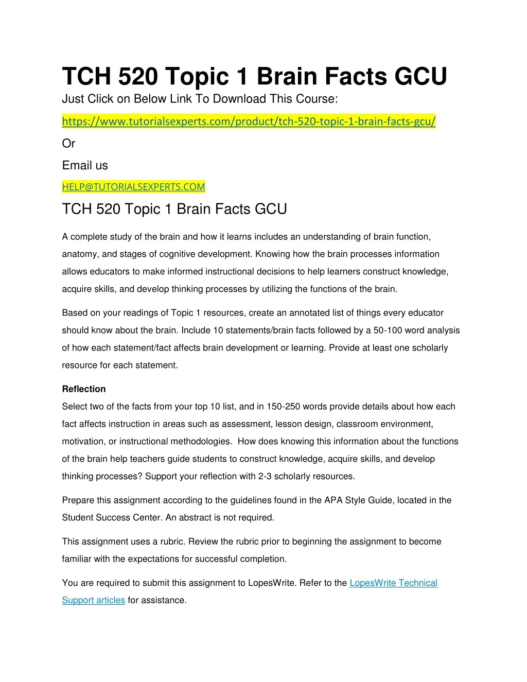 tch 520 topic 1 brain facts gcu just click