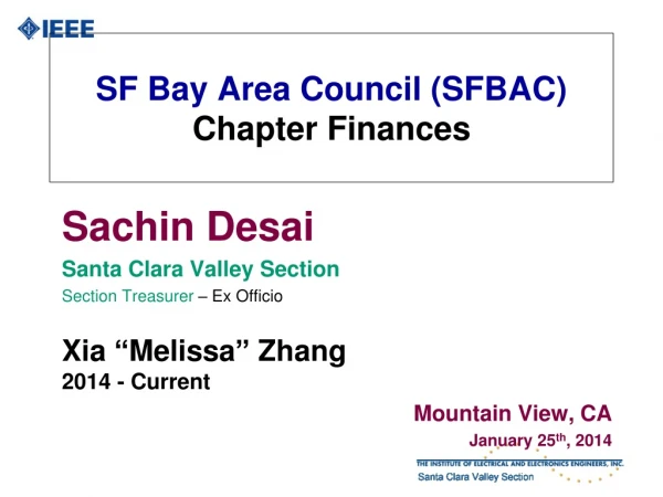 SF Bay Area Council (SFBAC) Chapter Finances
