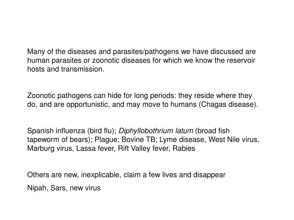 many of the diseases and parasites pathogens