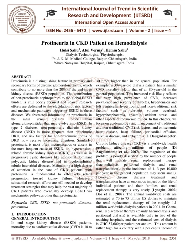 Protineuria in CKD Patient on Hemodialysis