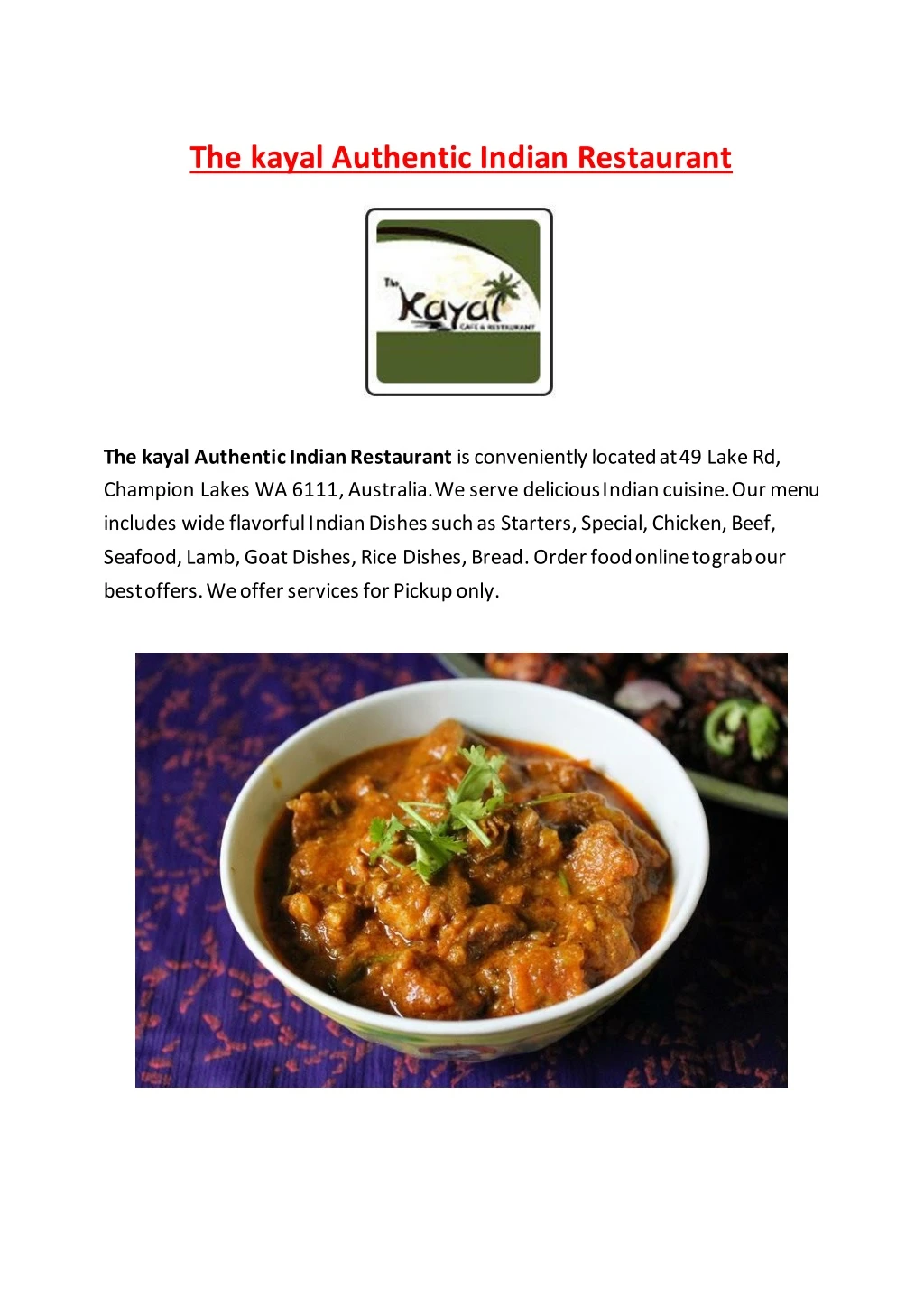 the kayal authentic indian restaurant
