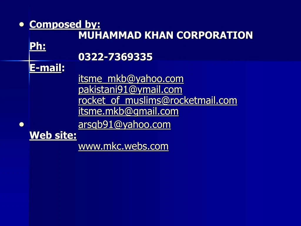 composed by muhammad khan corporation ph 0322