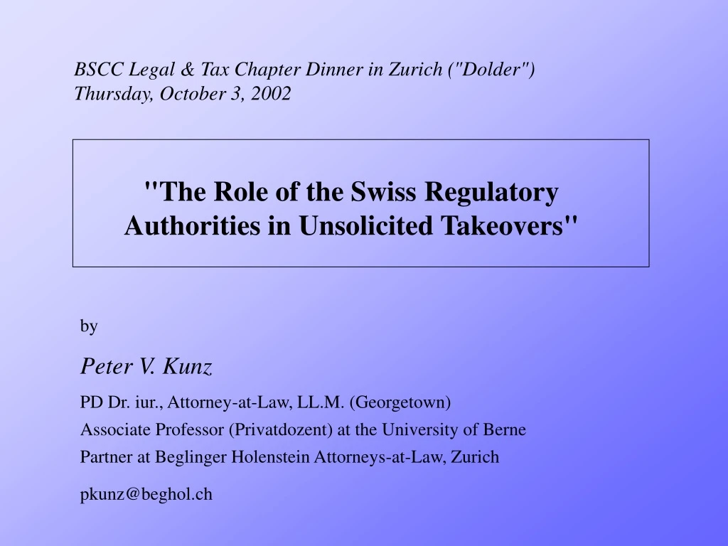 the role of the swiss regulatory authorities