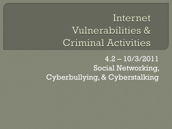 Internet Vulnerabilities &amp; Criminal Activities