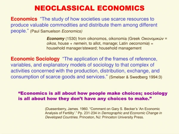 NEOCLASSICAL ECONOMICS