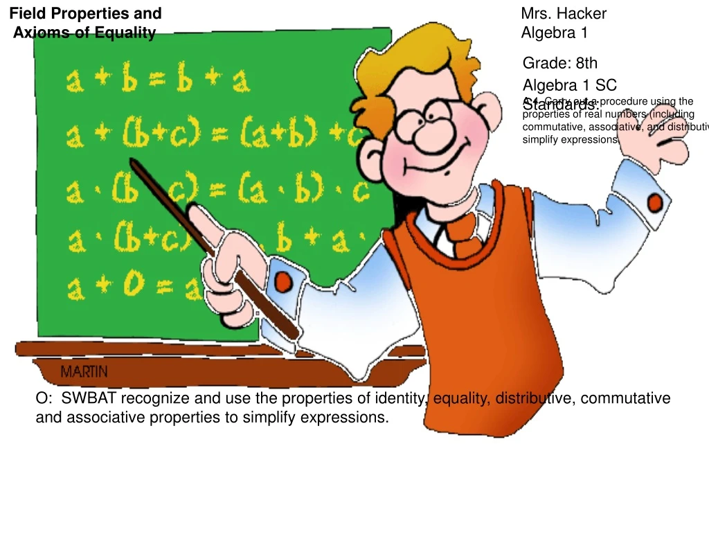 field properties and axioms of equality