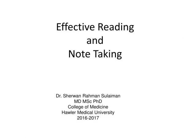 Effective Reading  and  Note Taking