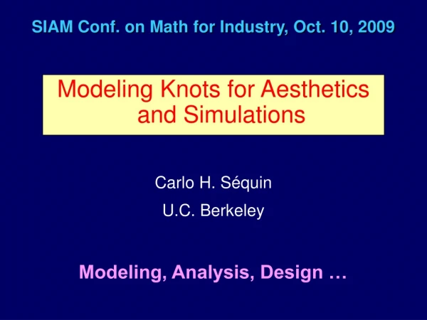 SIAM Conf. on Math for Industry, Oct. 10, 2009