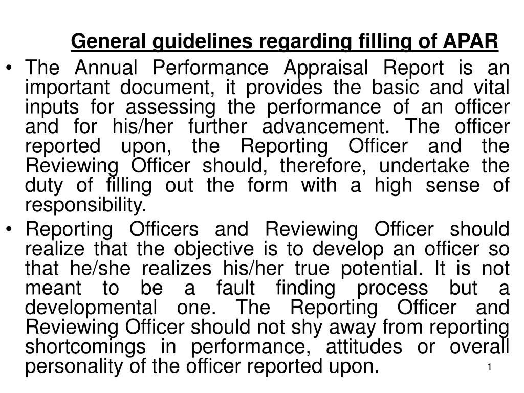 general guidelines regarding filling of apar