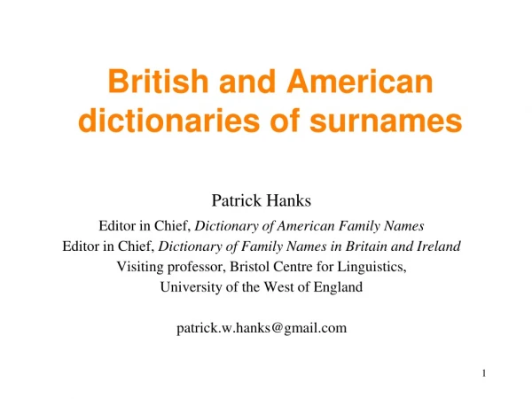 British and American dictionaries of surnames