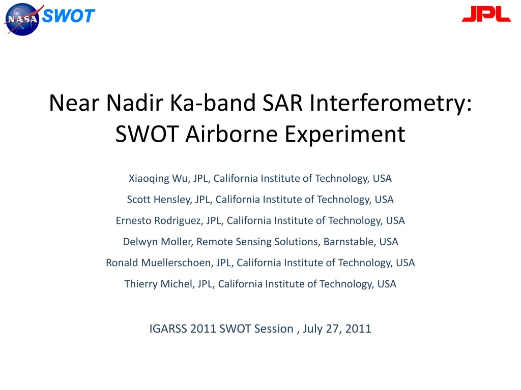 near nadir ka band sar interferometry swot airborne experiment