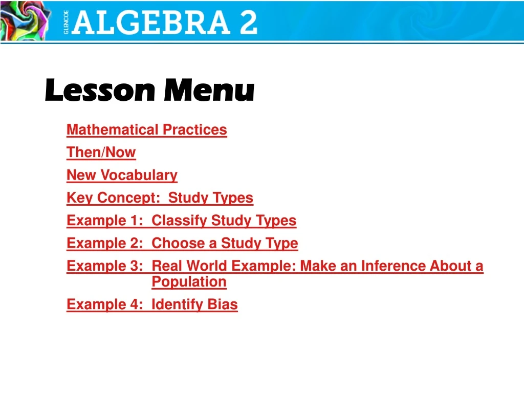 lesson menu