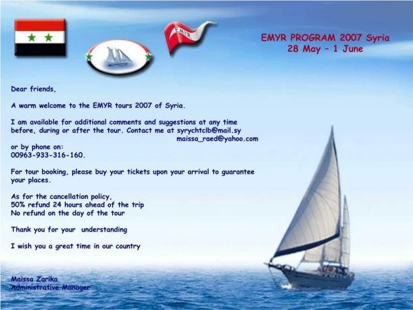 EMYR PROGRAM 2007 Syria 28 May – 1 June