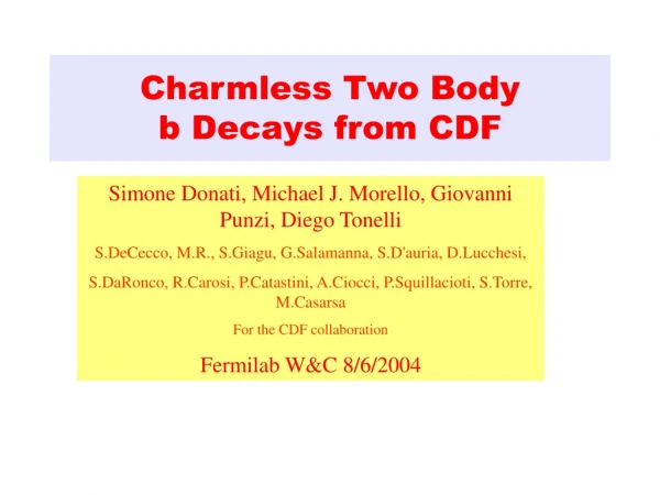 Charmless Two Body  b Decays from CDF