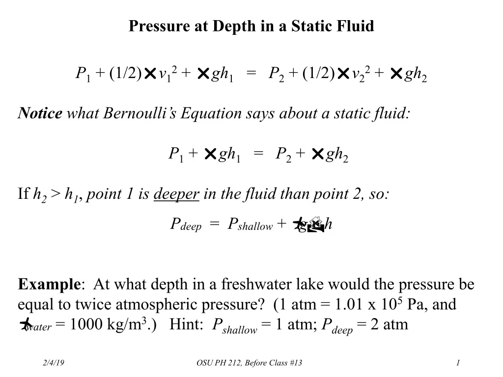 pressure at depth in a static fluid