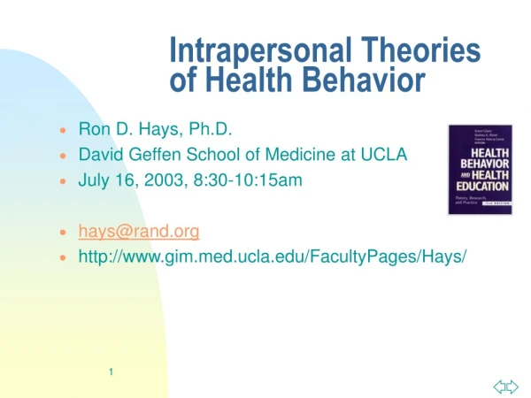 Intrapersonal Theories of Health Behavior