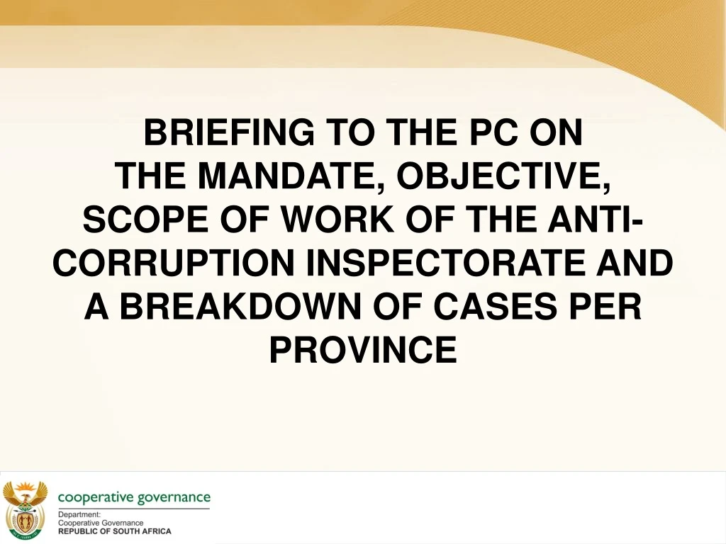 briefing to the pc on the mandate objective scope