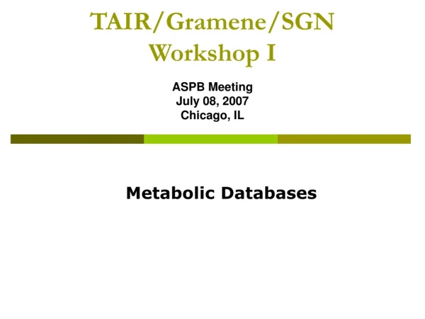 TAIR/Gramene/SGN  Workshop I ASPB Meeting July 08, 2007 Chicago, IL