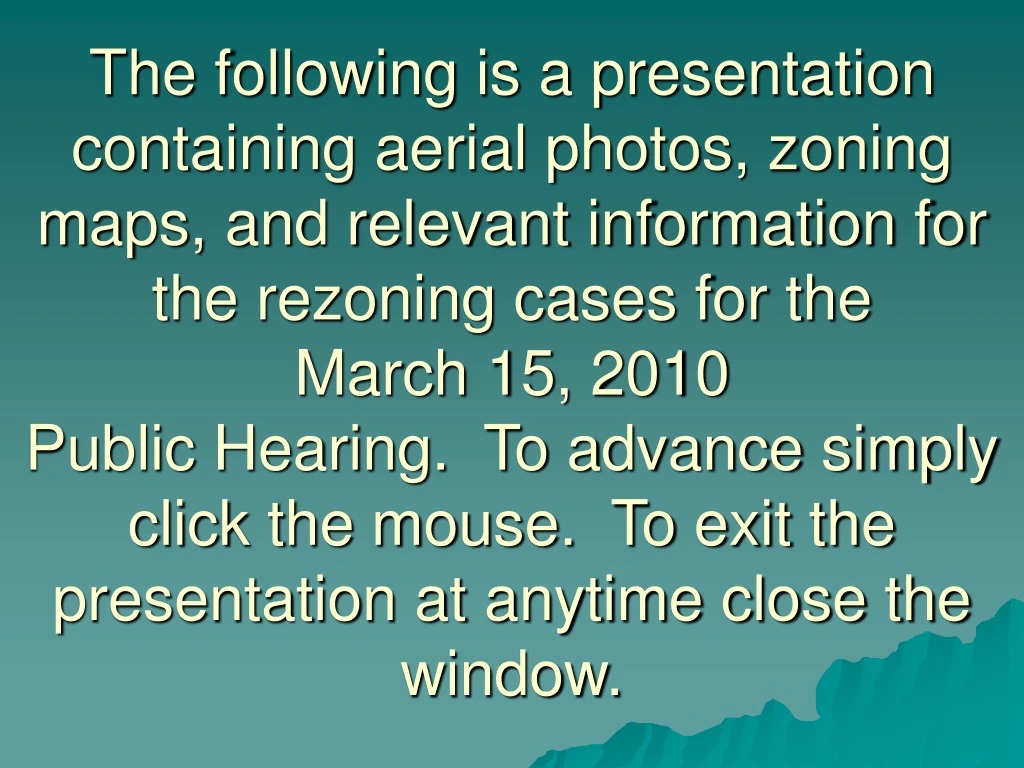 the following is a presentation containing aerial