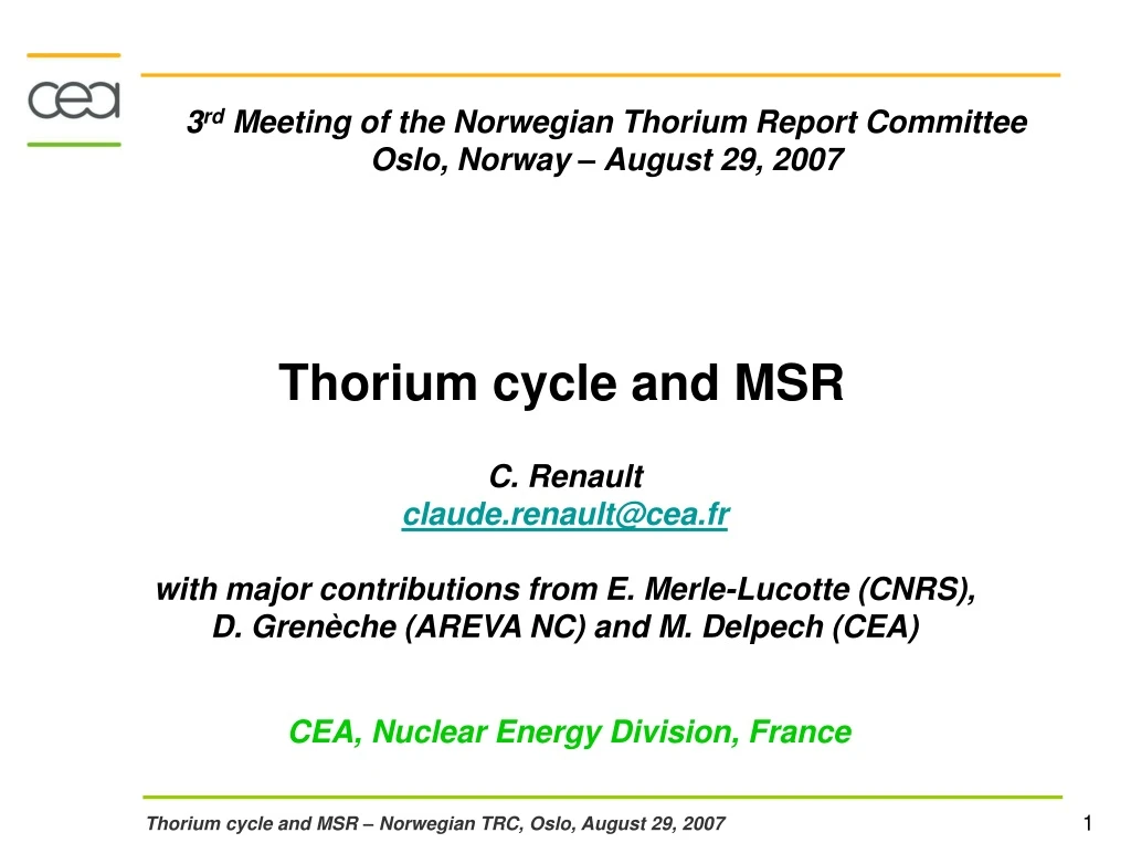 thorium cycle and msr