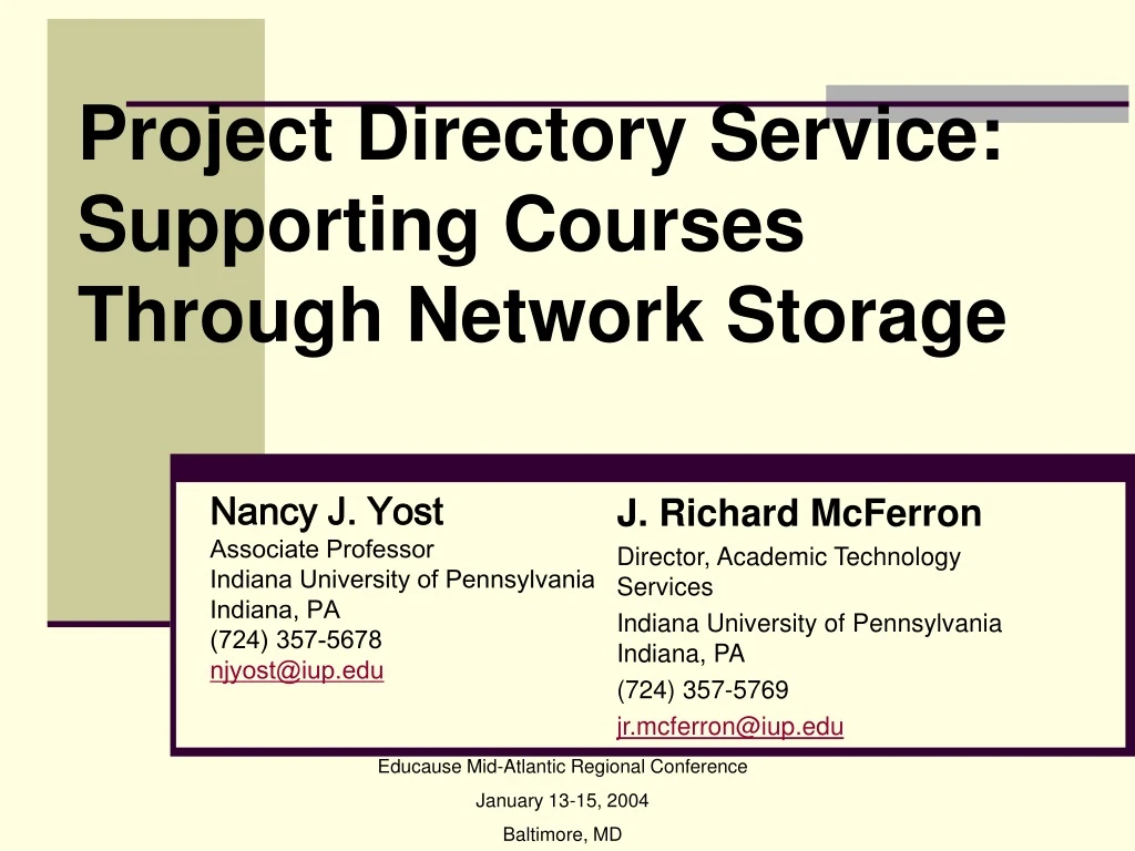 project directory service supporting courses through network storage