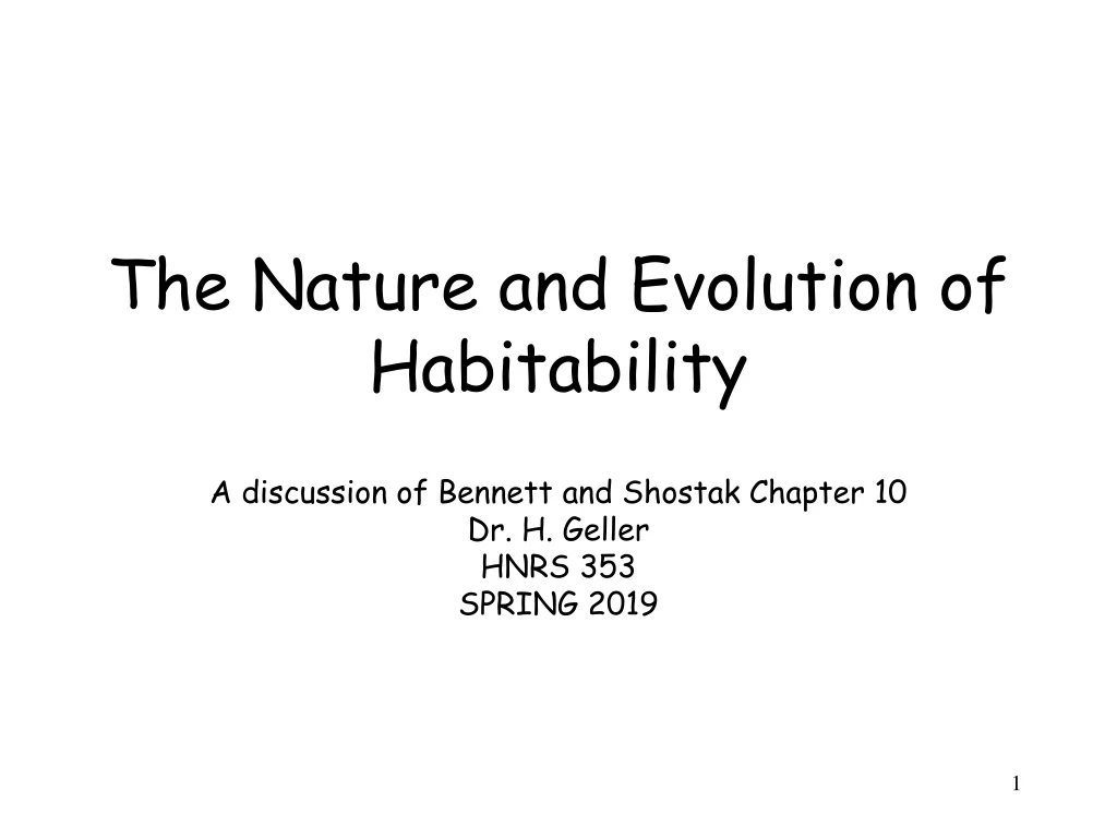 the nature and evolution of habitability