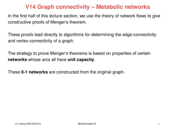 V14 Graph connectivity – Metabolic networks