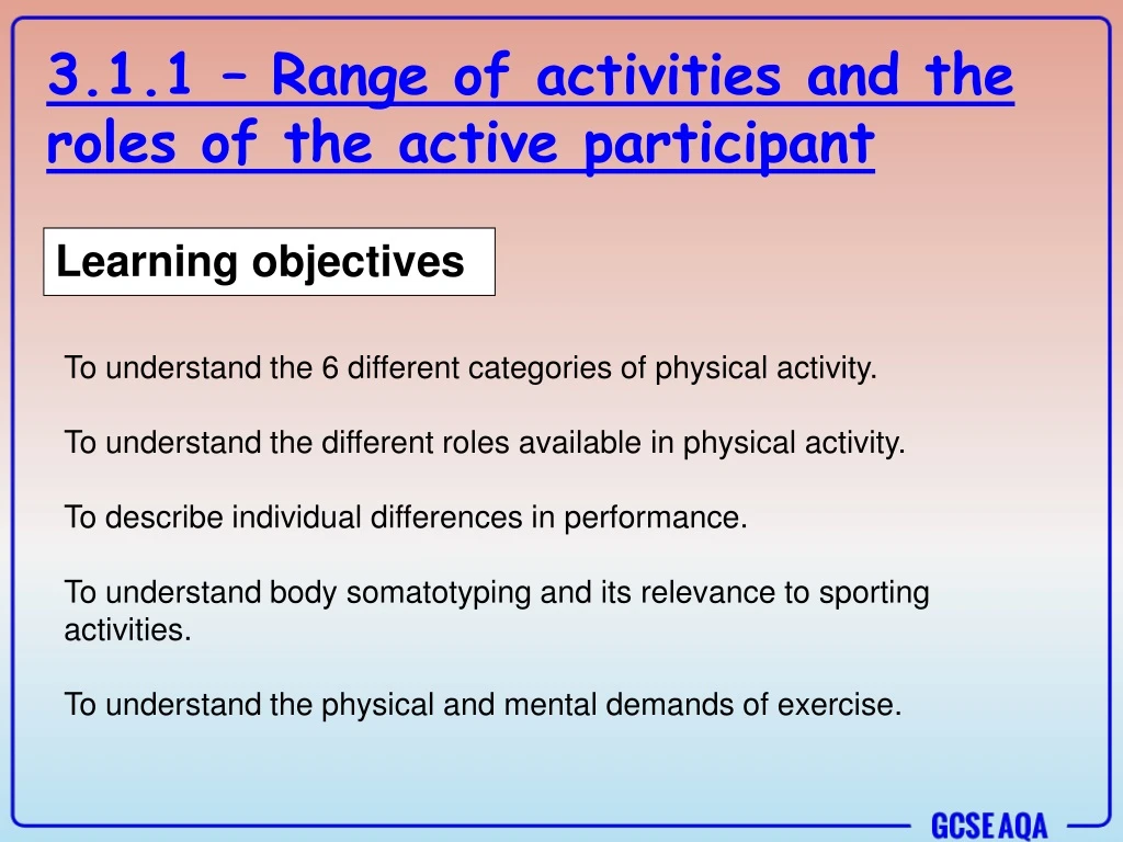 3 1 1 range of activities and the roles