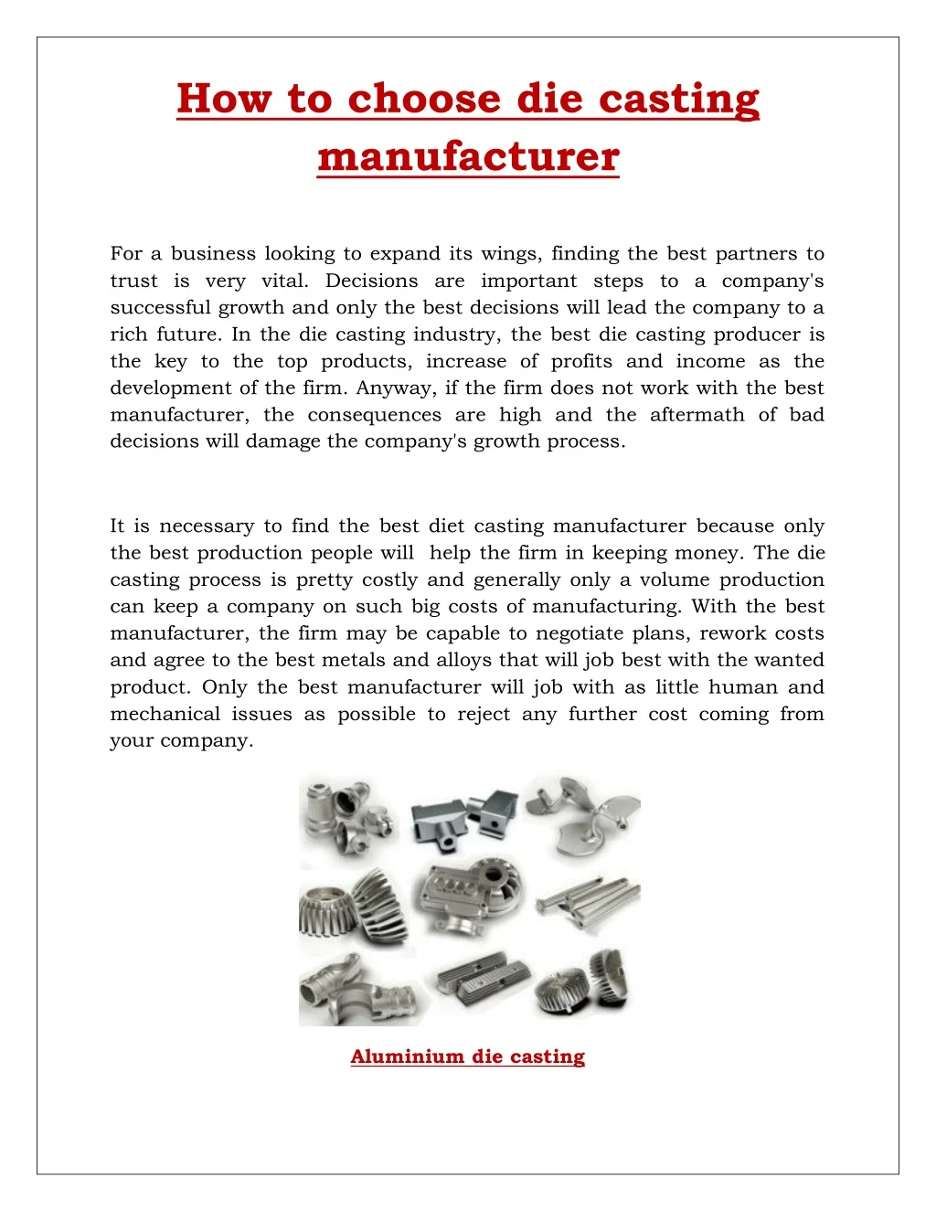 how to choose die casting manufacturer