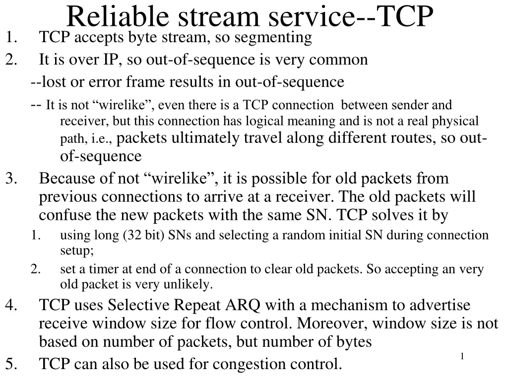 reliable stream service tcp