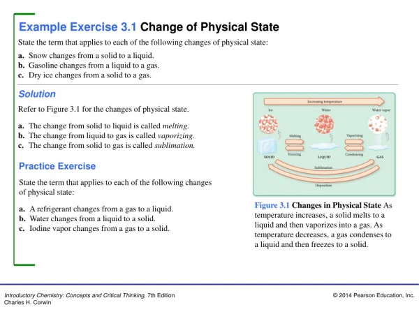 Example Exercise 3.1 Change of Physical State