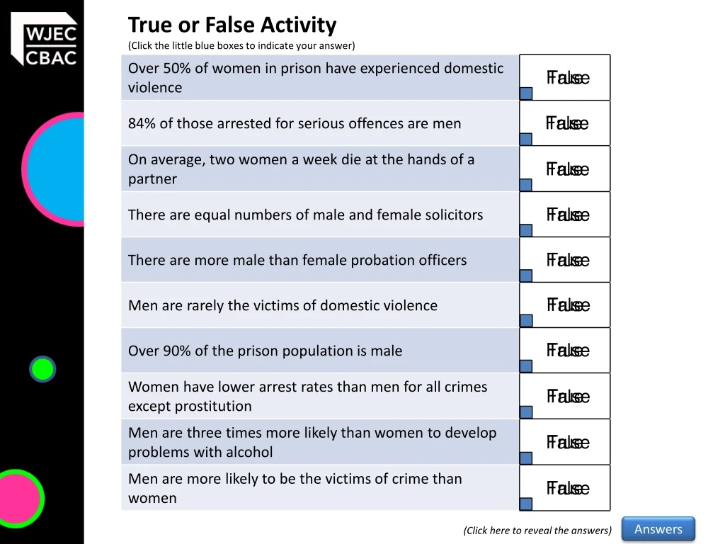 true or false activity click the little blue