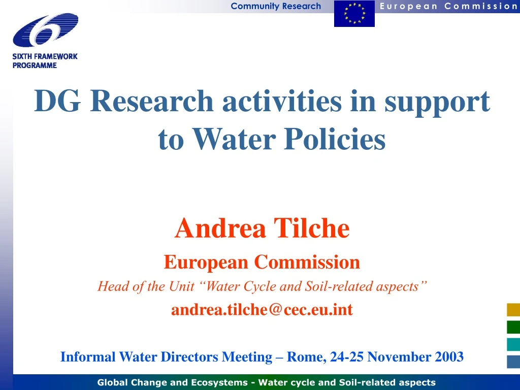 dg research activities in support to water