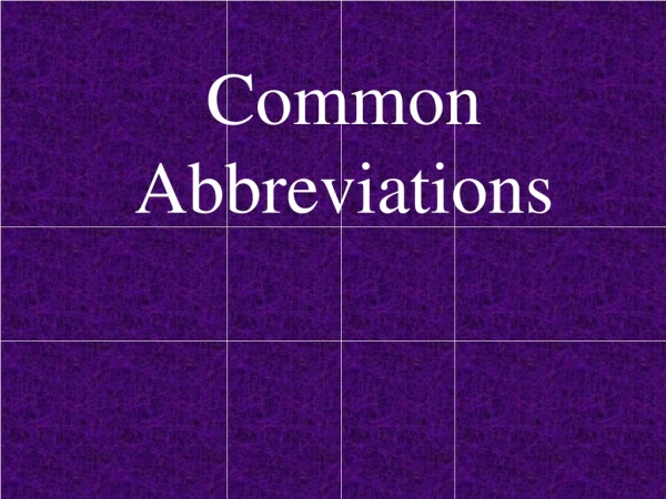 Common Abbreviations