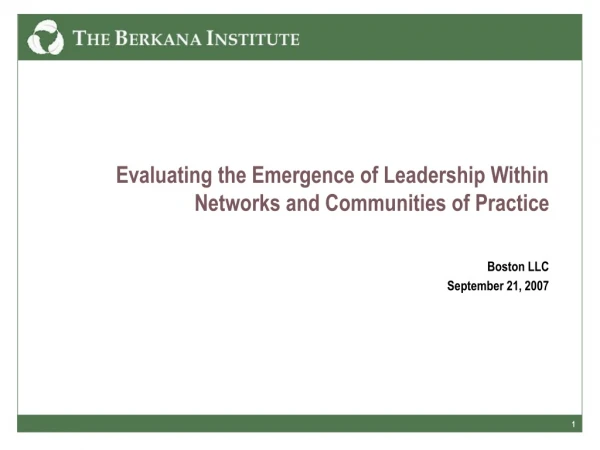 Evaluating the Emergence of Leadership Within Networks and Communities of Practice