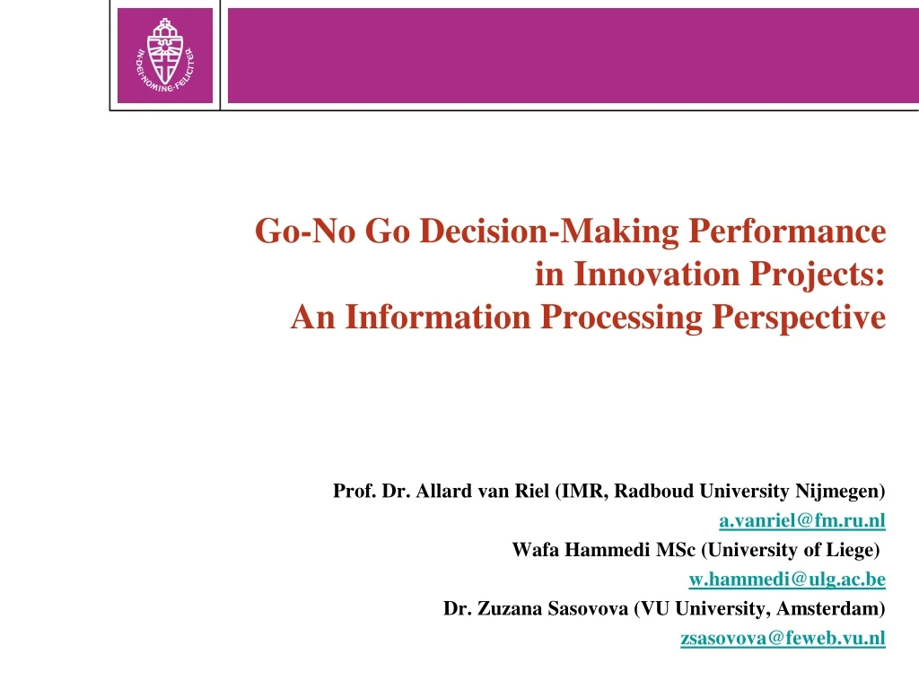 go no go decision making performance in innovation projects an information processing perspective