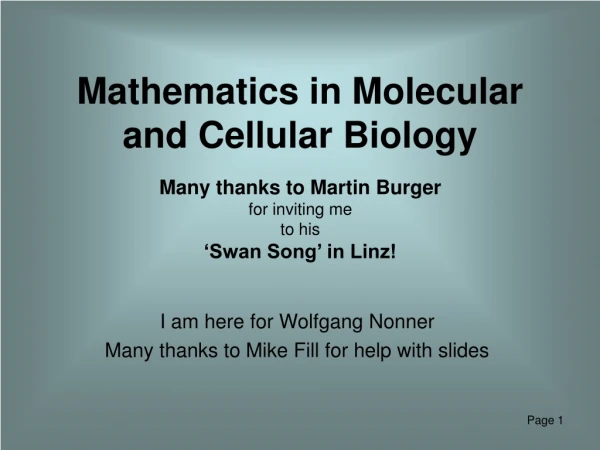 Mathematics in Molecular and Cellular Biology