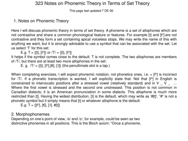 323 Notes on Phonemic Theory in Terms of Set Theory