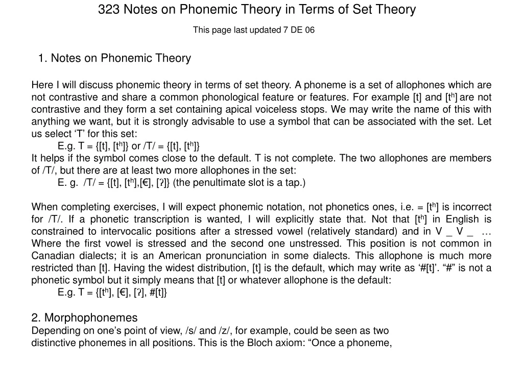 323 notes on phonemic theory in terms of set theory