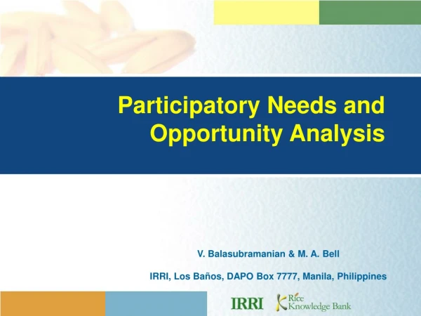 Participatory Needs and Opportunity Analysis