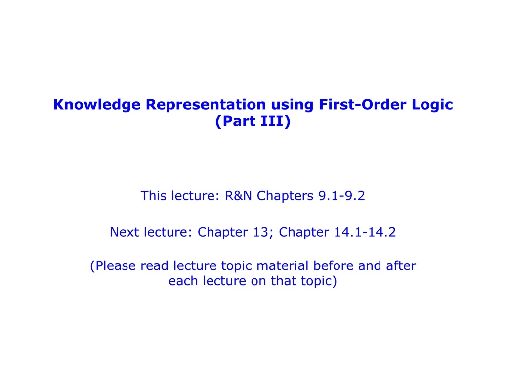 knowledge representation using first order logic part iii