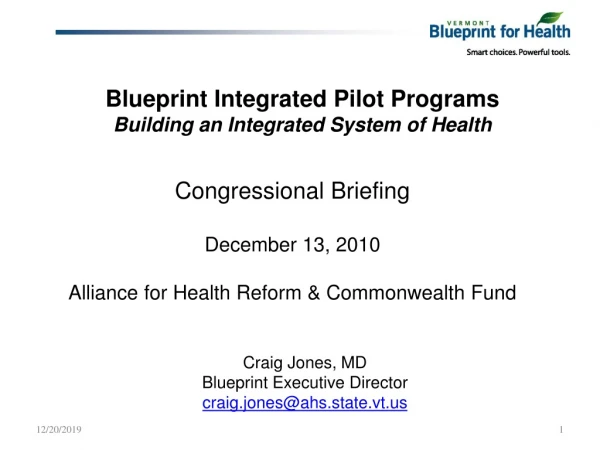 Blueprint Integrated Pilot Programs Building an Integrated System of Health