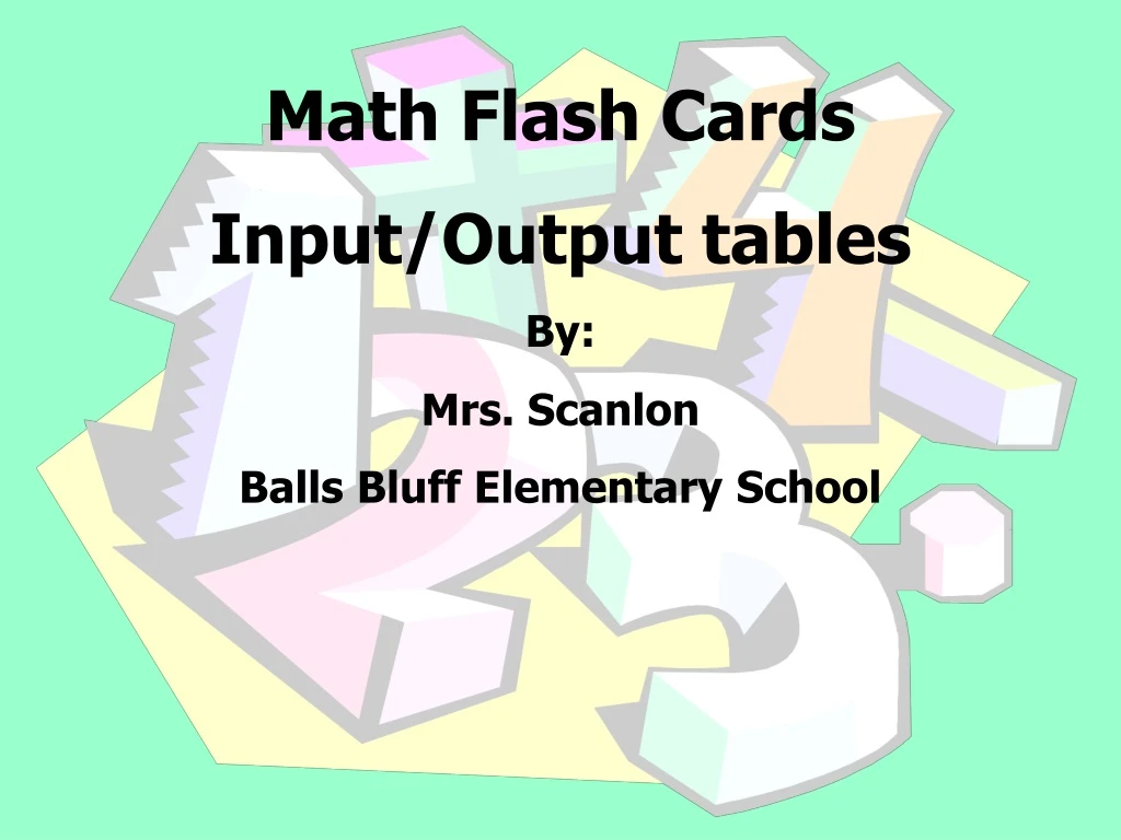 math flash cards input output tables