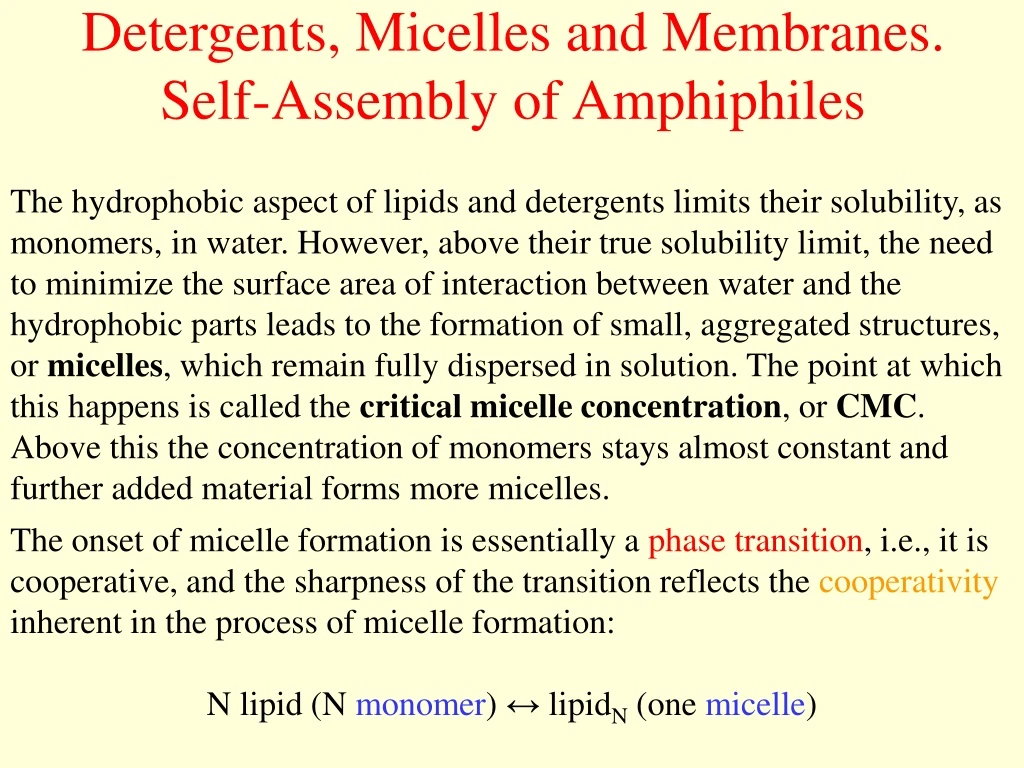detergents micelles and membranes self assembly of amphiphiles